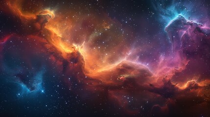 Obraz premium Colorful cosmic nebula illuminated by distant stars in deep space