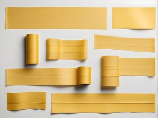 Yellow adhesive sticky tapes set isolated on white background