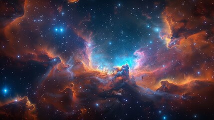Obraz premium Stunning view of a colorful nebula in deep space showcasing vibrant hues and distant stars