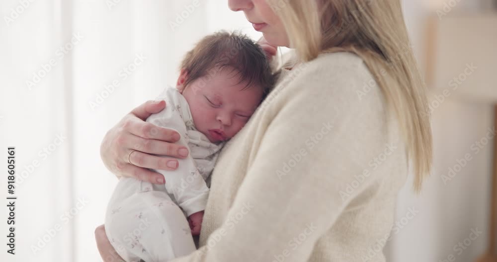 Canvas Prints Family, sleeping and mother with baby in home for bonding, relationship and child development together. Newborn, motherhood and mom carrying infant for care, support and dreaming in nursery room