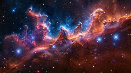 Colorful cosmic nebula with vibrant gas clouds and bright stars in deep space