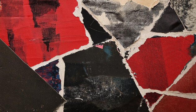 Vintage black and red collage background. Grunge art. Abstract textures and shapes.