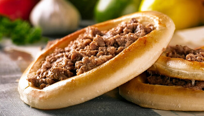 ESFIRRA ABERTA DE CARNE, LANCHE SALGADO  COMUM EM  PADARIAS BRASILEIRAS