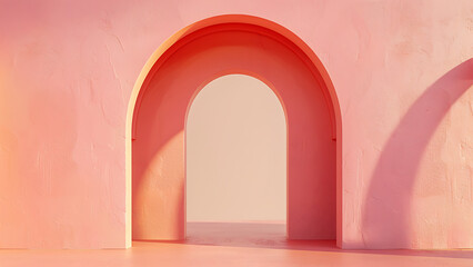 Minimalist architecture with pink arch and wall