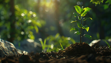 Green Sprout Emerging Under Sunlight