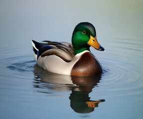 Obraz premium A calm, majestic duck with iridescent feathers and bright eyes on a soft gradient background