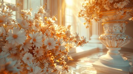 Sunlit floral arrangement in elegant interior - generative ai