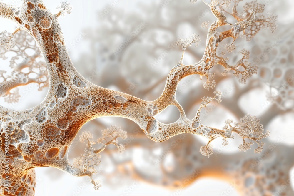 Poster close up of piece of food with bubbles, fractal tree, 3d organic branching structure with natural co