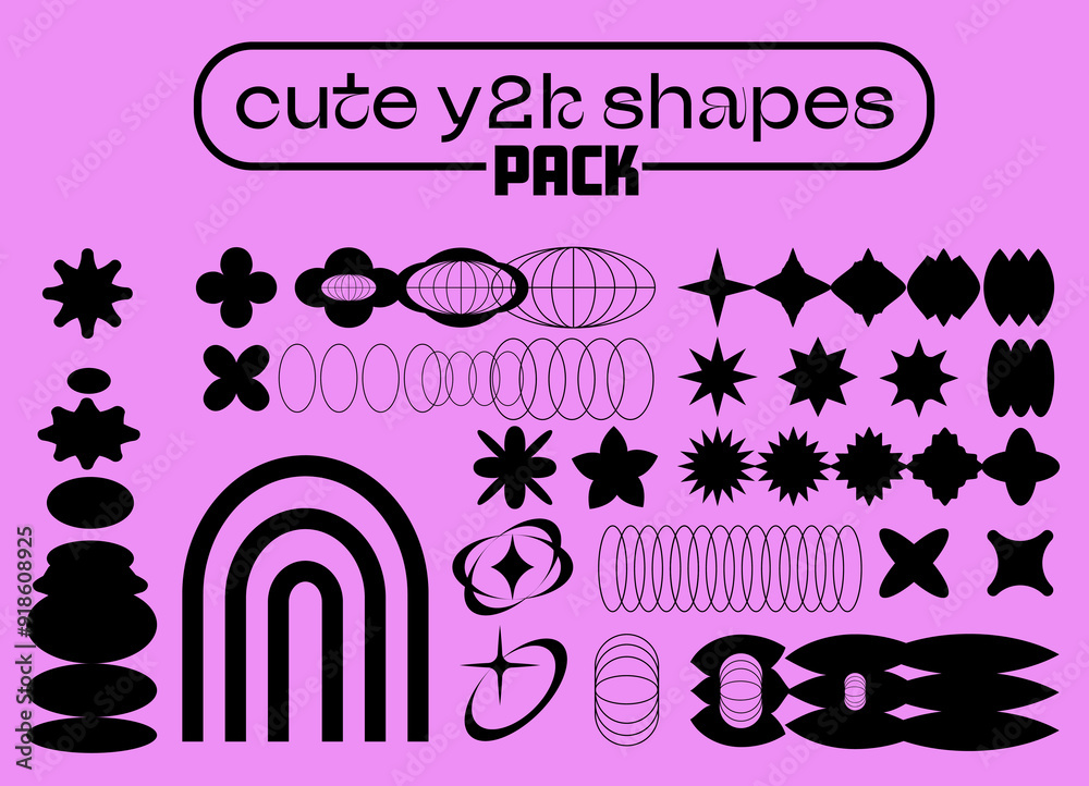 Poster set of abstract geometric shapes and forms in neo brutalism and y2k style.