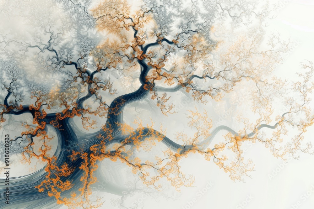Poster close up of piece of food with bubbles, fractal tree, 3d organic branching structure with natural co