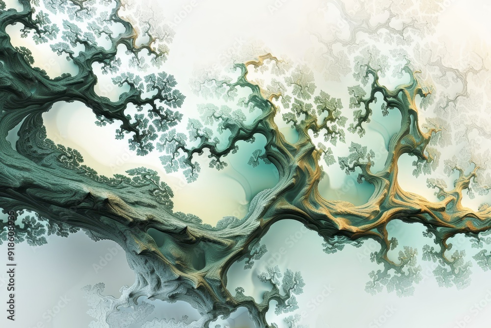 Poster close up of piece of food with bubbles, fractal tree, 3d organic branching structure with natural co