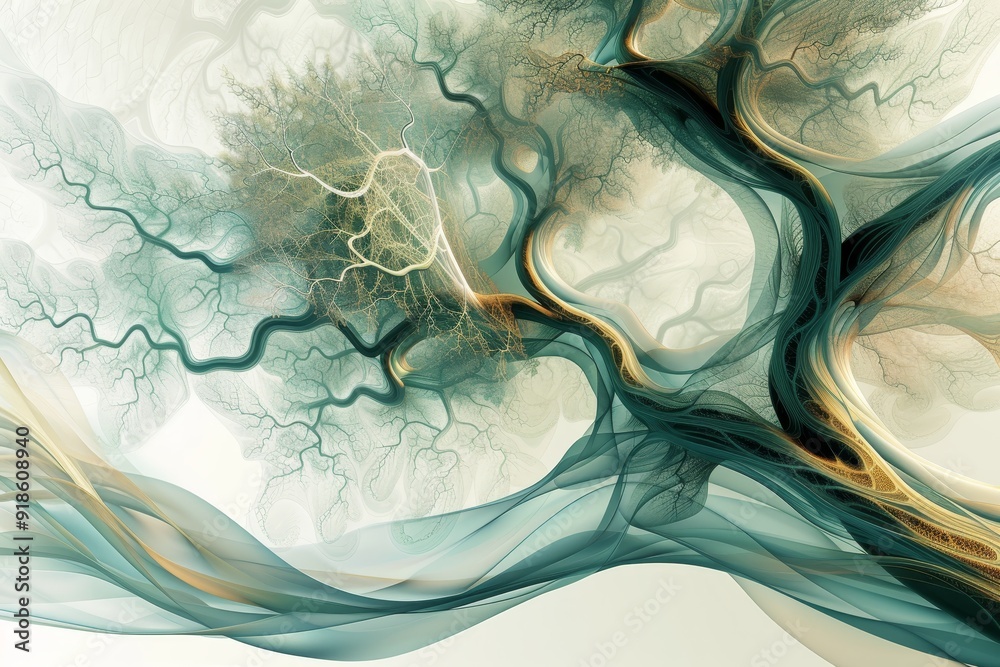 Leinwandbilder close up of piece of food with bubbles, fractal tree, 3d organic branching structure with natural co