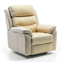 A cozy plush beige recliner chair positioned on a white background, ideal for relaxation and comfort in any living space. Generative AI