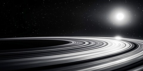 Fototapeta premium Exquisite black and white close-up of Saturn's rings, showcasing the intricate details of cosmic beauty, perfect for space photography