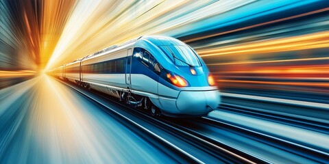 Dynamic image of a fast-moving train with motion blur, ideal for travel and technology-themed projects