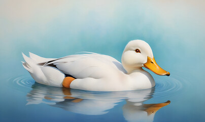 Fototapeta premium A calm, majestic duck with iridescent feathers and bright eyes on a soft gradient background
