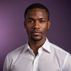 Fototapeta premium Stylish African American Male in White Shirt against Purple Background