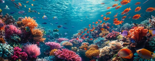 Naklejka premium Vibrant Coral Reef A Kaleidoscope of Colorful Marine Life in Crystal Clear Waters