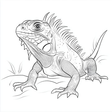 detailed black and white iguana drawing clip art preview
