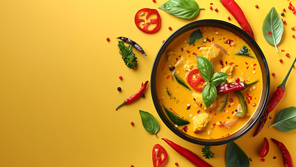 Vibrant Indian Cuisine Dish on Yellow Background