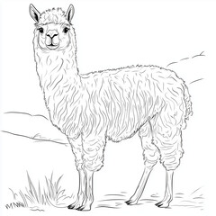Fototapeta premium Fun Alpaca Coloring Page for Kids in Cartoon Style