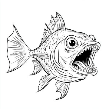 recommend clip art: Cartoon Piranha Coloring Page for Kids to Print