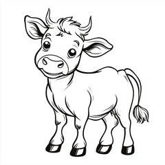 Cute Cartoon Cow Coloring Page for Kids