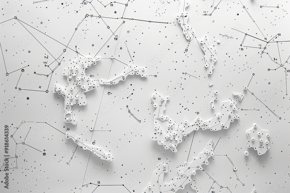 Leinwandbilder Technology background with wire and connection in white background, map of the constellations in the sky, Several constellations plotted out on a plain, white background