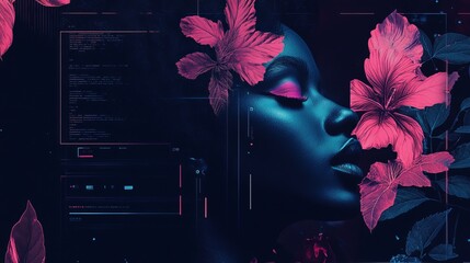 Obraz premium Cyberpunk Social Media Template: Neon Glow & Futuristic Style