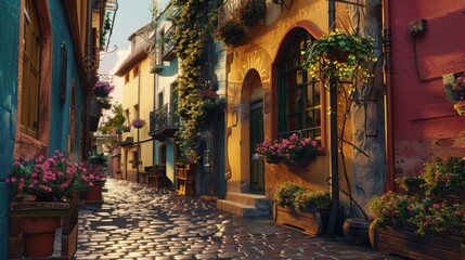 Enchanting European Charm Cobblestone Streets and Colorful Buildings in a Historic Town Cultural Heritage and Architectural Beauty Captured in Vibrant Detail