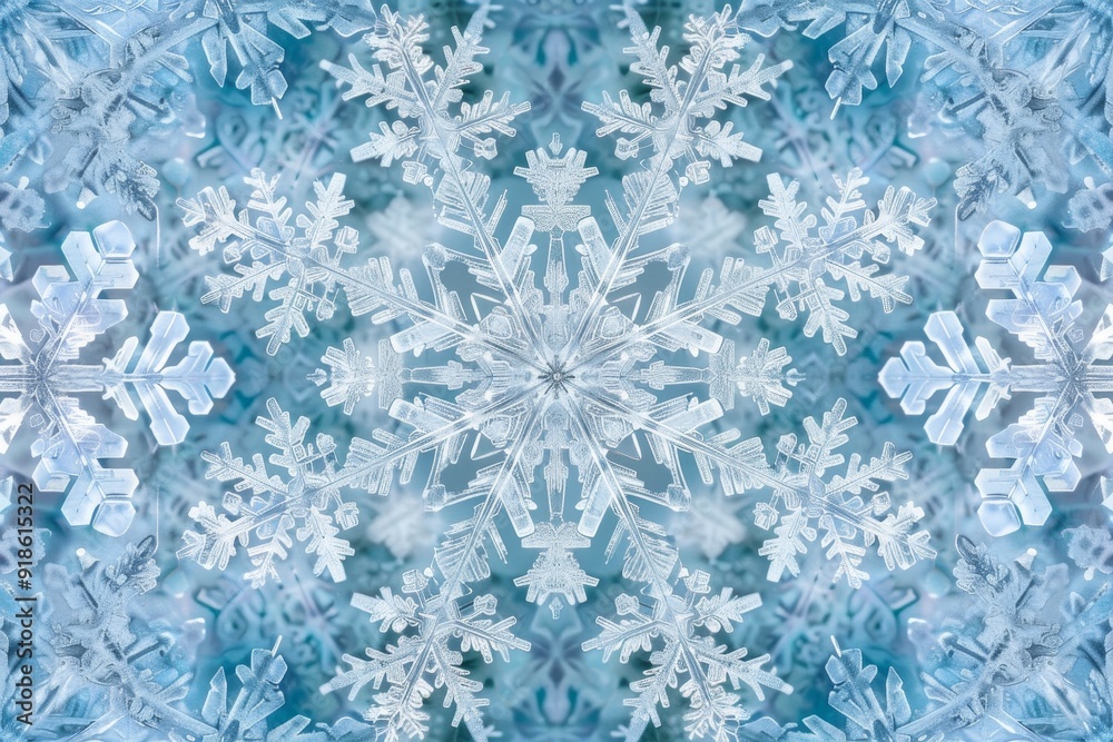 Aufkleber snowflake pattern is shown in blue, Snowflake kaleidoscope Snowflakes arranged in symmetrical and repeating pattern
