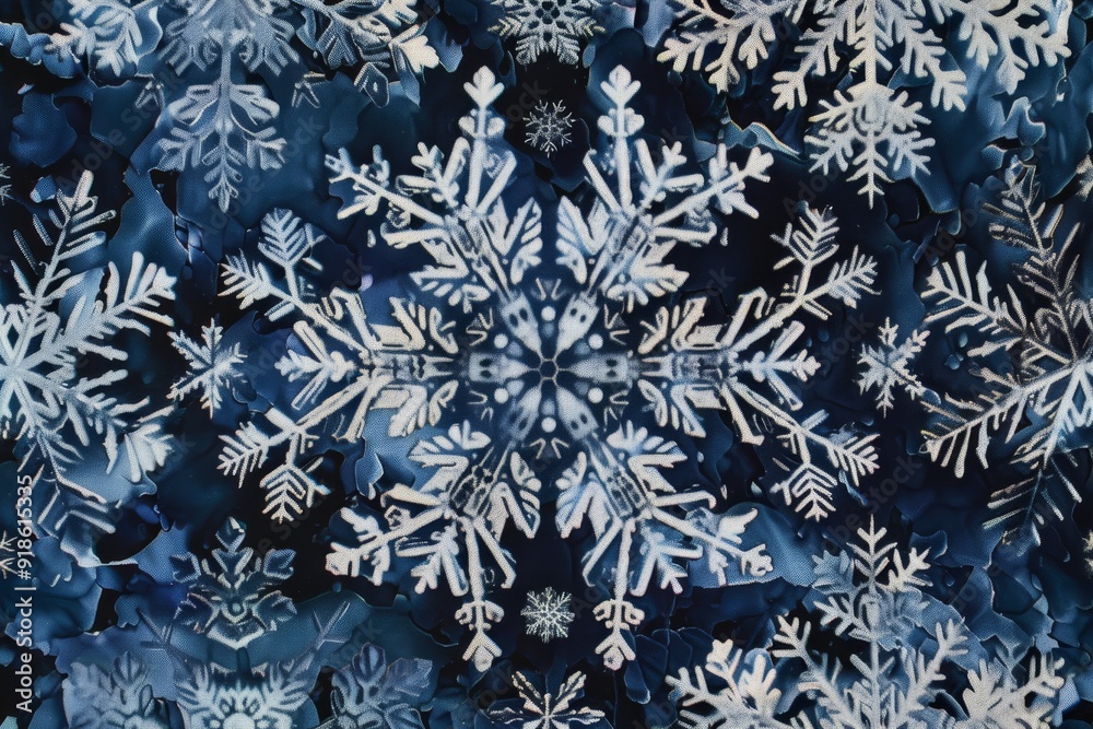 Aufkleber snowflake pattern is shown in blue, snowflake kaleidoscope snowflakes arranged in symmetrical and re
