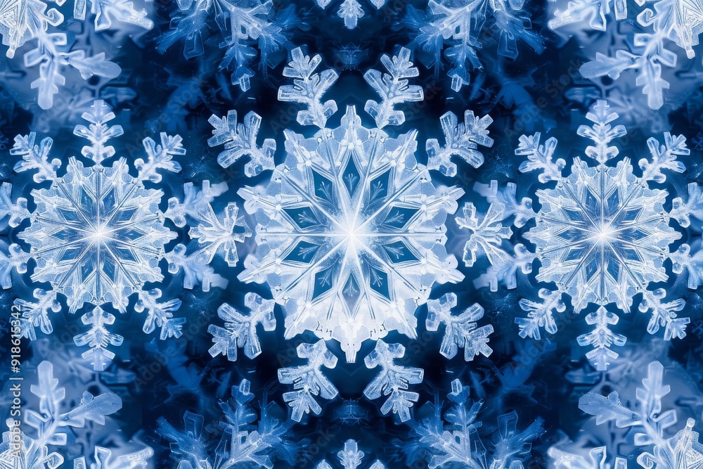 Aufkleber snowflake pattern is shown in blue, snowflake kaleidoscope snowflakes arranged in symmetrical and re