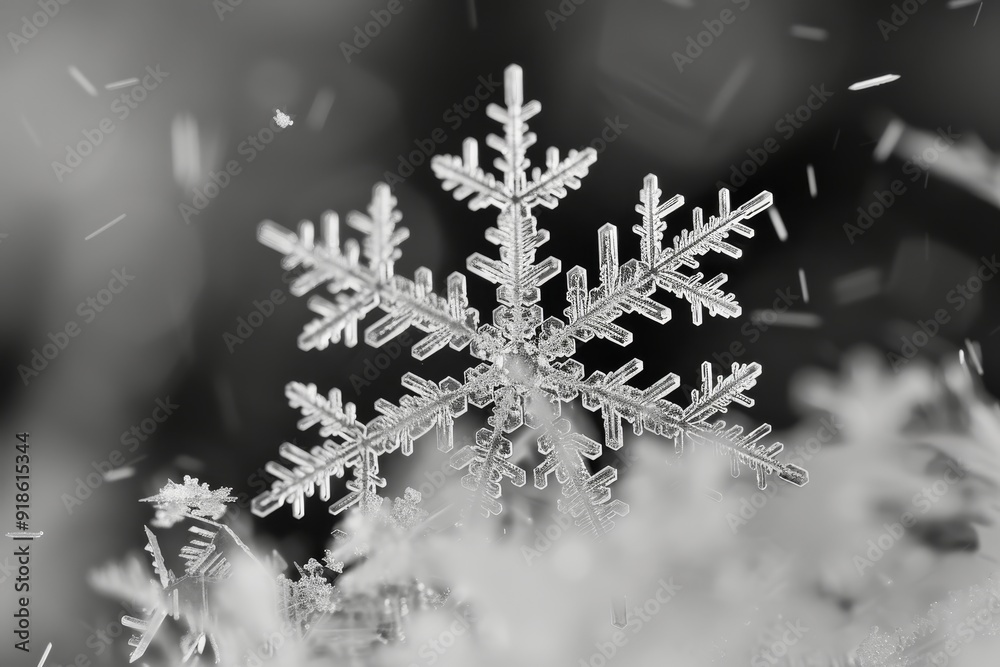 Aufkleber snow covered tree with snowflake in the background, Snowflakes delicately falling against transparent winter backdrop
