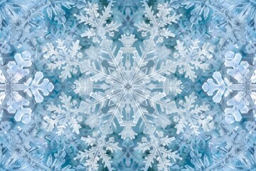snowflake pattern is shown in blue, Snowflake kaleidoscope Snowflakes arranged in symmetrical and repeating pattern