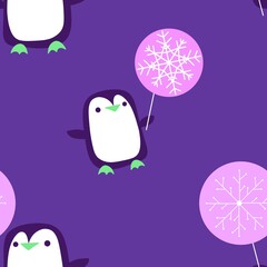 Birthday animals seamless penguin and snow pattern for wrapping paper and fabric