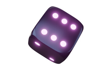 Casino gambling game dice. Iridescent dice with neon colors. Purple dice. 3d render