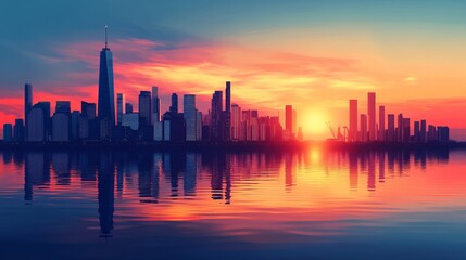 Obraz premium Stunning Sunset Skyline: Urban Landscape Graphic Illustration