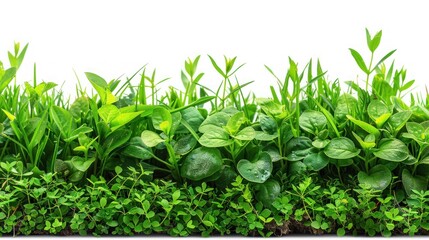 Obraz premium Border of green grass and plants on white background