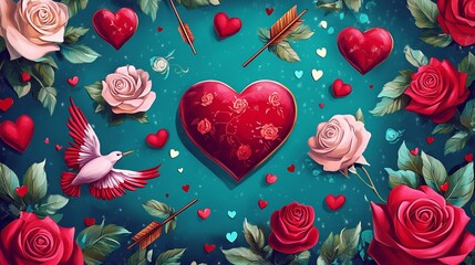 Romantic Valentine's Day Decoration with Hearts and Roses