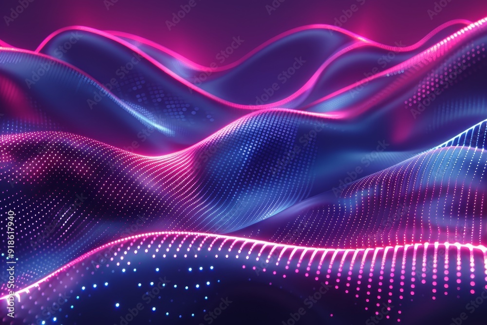 Poster undulating waves of electric neon lights forming dazzling abstract pattern