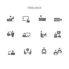 freelancer vector flat icons set , remote work icon vector design 