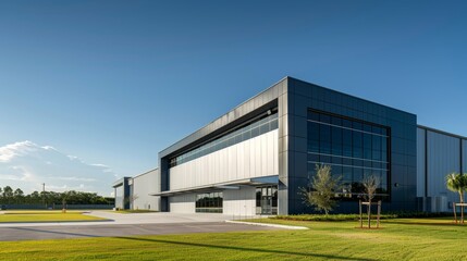 Obraz premium Modern Industrial Marvel Captivating Distribution Facility with HighTech Design and Spacious Layout