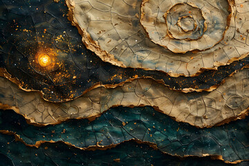 Obraz premium Detailed illustration from the Book of Thoth depicting the creation story Planets and stars form from swirling energy guided by the principles laid out in the ancient text
