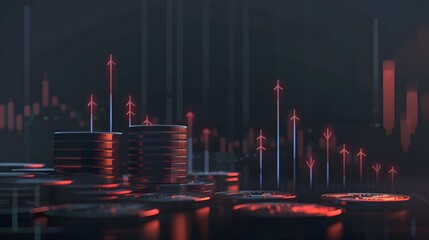 Bitcoin stacks with digital financial growth charts