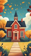 illustration of school  building exterior