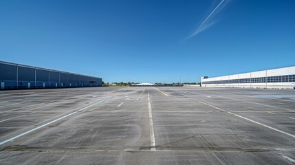 Vast Industrial Complex Empty Parking Lot and Clear Blue Sky Symbol of Efficiency and Potential for HighVolume Operations