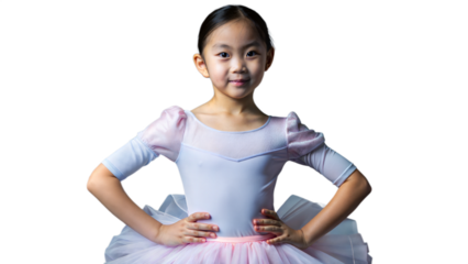Young Asian girl in ballet attire, poised and graceful, practicing ballet