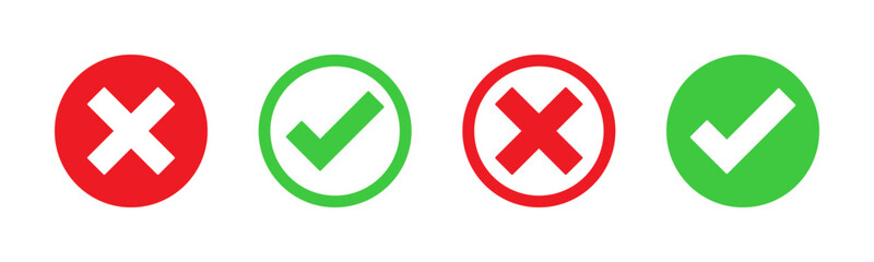 tick mark icon button set check box correct right wrong buttons or yes or no checkmark red cross green tick vector illustration