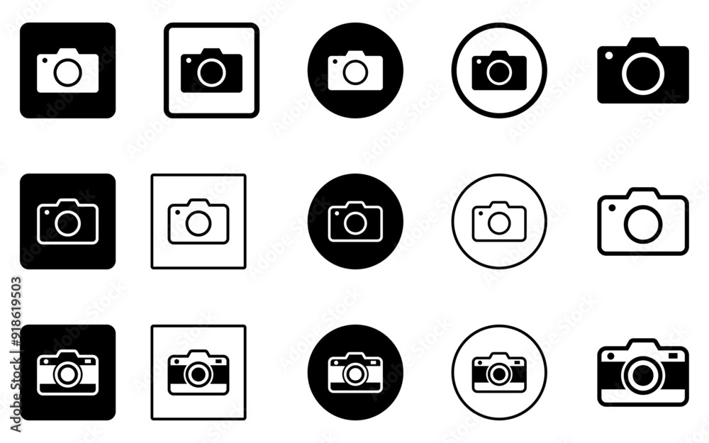 Wall mural camera icon set camera photo snapshot capture photograph shutter flash digital app modern minimalist